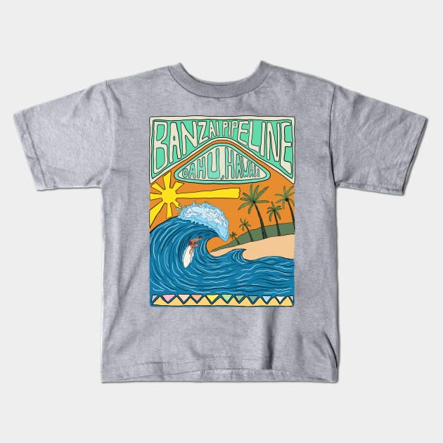 Banzai Pipeline Oahu Hawaii Kids T-Shirt by Yeaha